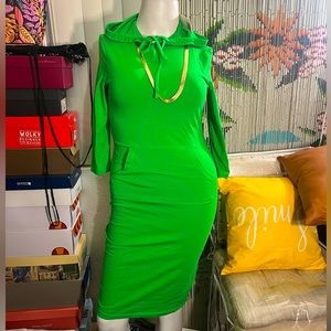 Women's Hoodie Dress  spring Solid Hooded Pullover Dress with Pocket Casual